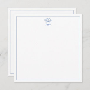 Coastal Blue and White Crab Monogram Card
