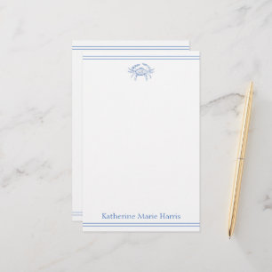 Coastal Blue and White Crab Personalised Stationery