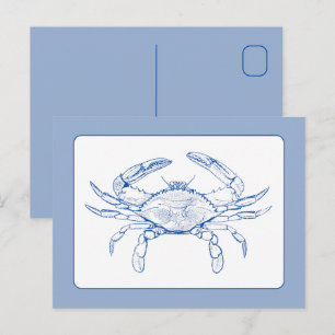 Coastal Blue and White Crab Postcard