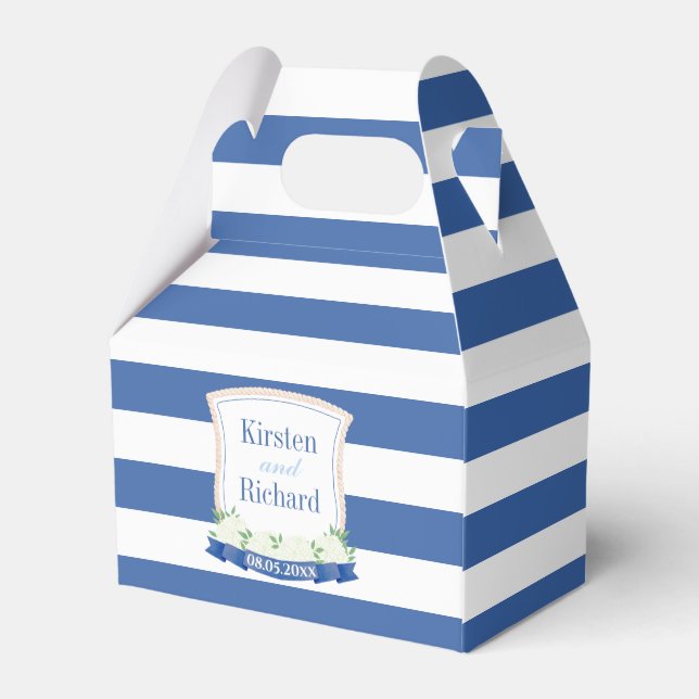 Coastal Blue And White Monogram Crest Wedding Favour Box (Back Side)