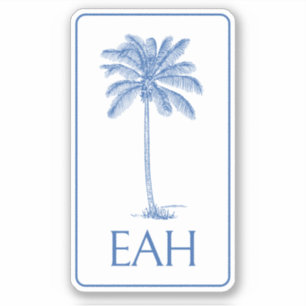Coastal Blue and White Palm Tree Monogram