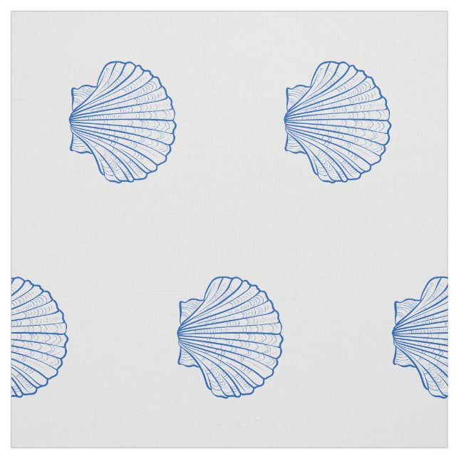 Coastal Blue and White Scallop Shells Fabric (Swatch)