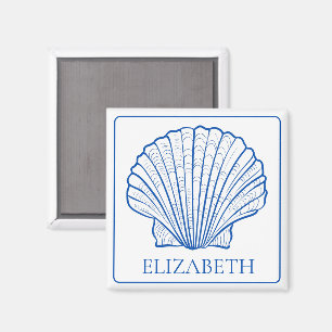Coastal Blue and White Seashell Personalized Magnet