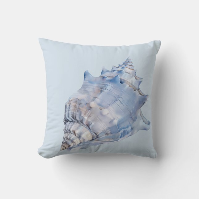 Coastal Blue and White Seashells Cushion (Front)
