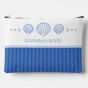 Coastal Blue and White Seashells Personalised Accessory Pouch