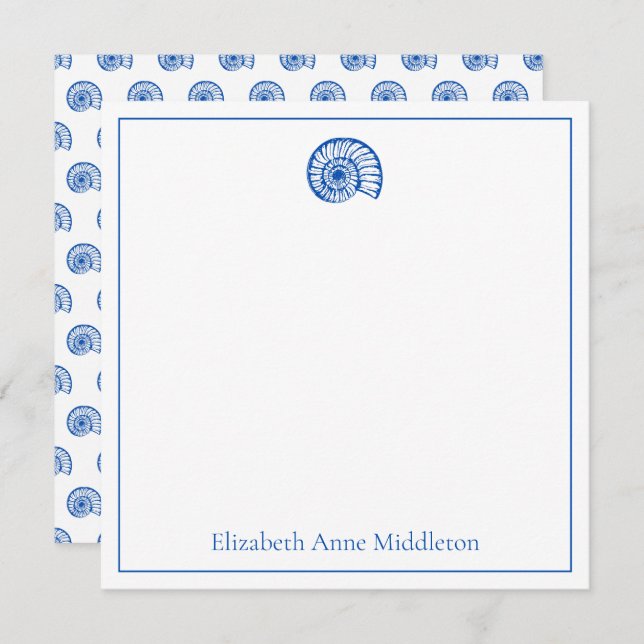 Coastal Blue and White Shell Personalised Card (Front/Back)