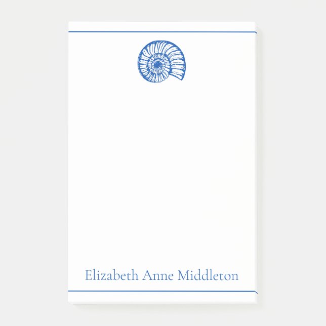 Coastal Blue and White Shell Personalised Post-it Notes (Front)