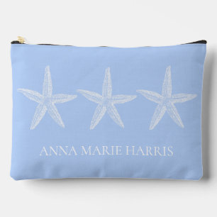 Coastal Blue and White Starfish Personalised Accessory Pouch
