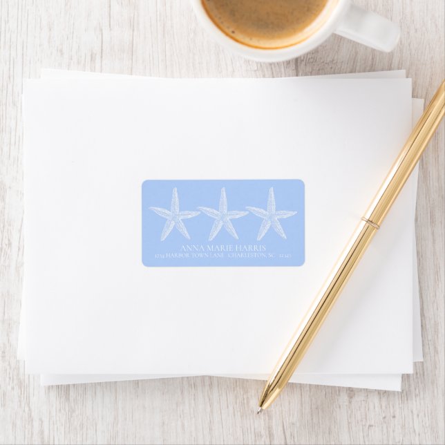 Coastal Blue and White Starfish Personalised Label (Insitu)