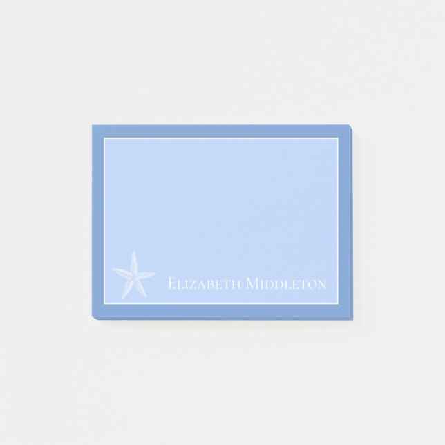 Coastal Blue and White Starfish Personalised Post-it Notes (Front)