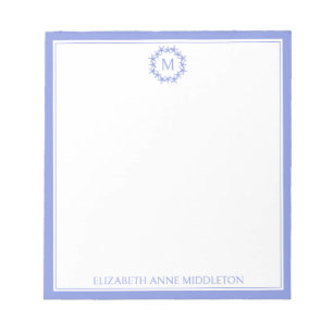 Coastal Blue and White Starfish Wreath Monogram Notepad