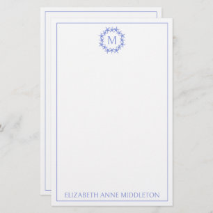 Coastal Blue and White Starfish Wreath Monogram Stationery