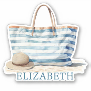 Coastal Blue and White Stripe Beach Tote