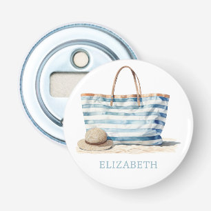 Coastal Blue and White Stripe Beach Tote Bottle Opener