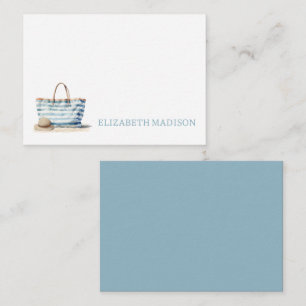 Coastal Blue and White Stripe Beach Tote Card