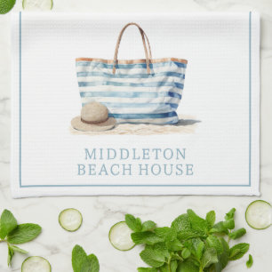 Coastal Blue and White Stripe Beach Tote Tea Towel