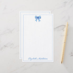 Coastal Blue and White Watercolor Bow Personalised Stationery