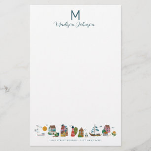 Coastal Blue Baby Shower Party Monogram Stationery
