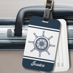 Coastal Blue Beach House Boat Custom Name Nautical Luggage Tag
