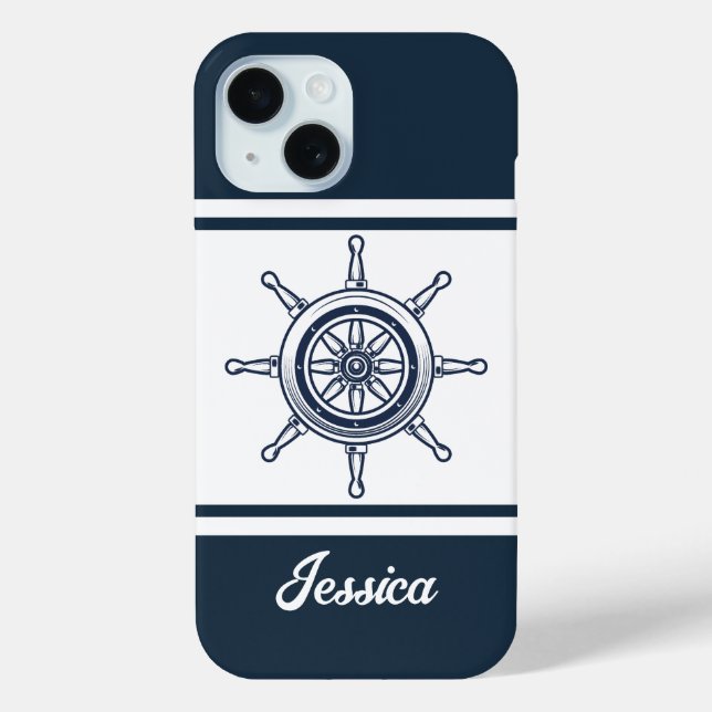 Coastal Blue Beach House Boat Ship Helm Nautical Case-Mate iPhone Case (Back)