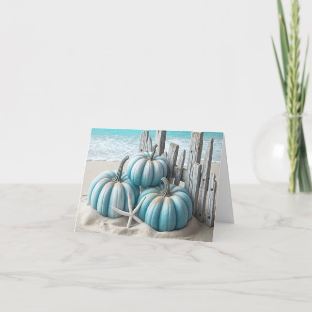 Coastal Blue Beach Pumpkins Note Card (Front)