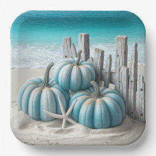 Coastal Blue Beach Pumpkins  Paper Plate