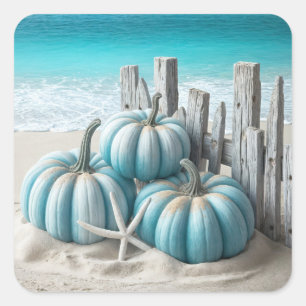 Coastal Blue Beach Pumpkins Square Sticker