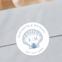 Coastal Blue Beach Shell Monogram Wedding