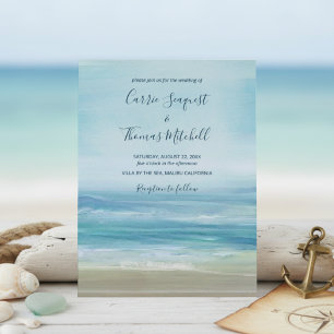 Coastal Blue Beach Waves Wedding Invitation