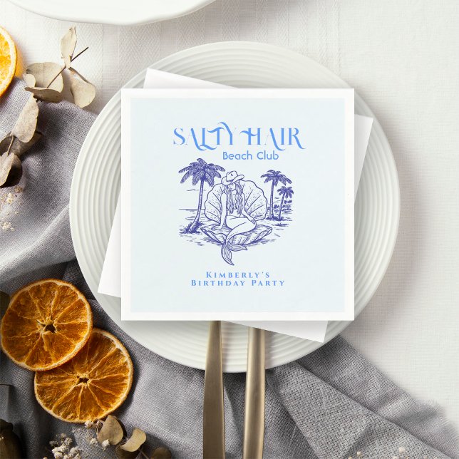Coastal Blue Birthday Party Mermaid Cowgirl  Napkin (Creator Uploaded)