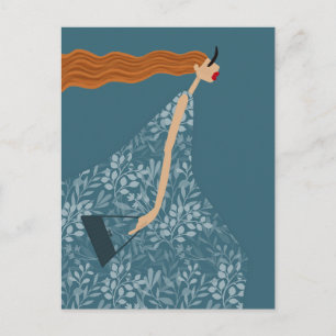 Coastal Blue Chic Feminin Fashion Illustration Art Postcard