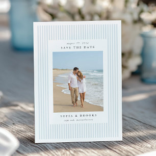 Coastal Blue Classic Pinstripe Photo Wedding Save The Date