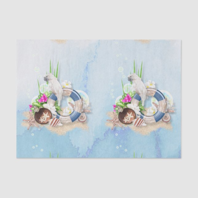 Coastal Blue Cockatoo Floral Tissue Paper (Front)