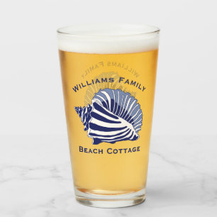 Coastal Blue Conch Seashell Beach Family Monogram Glass