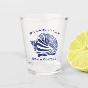 Coastal Blue Conch Seashell Beach Family Monogram Shot Glass