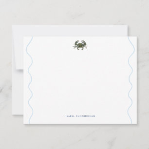 Coastal Blue Crab Wavy Border Personalized Card