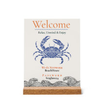 Coastal Blue Crab Wi-Fi Password Sign Desk Plaque