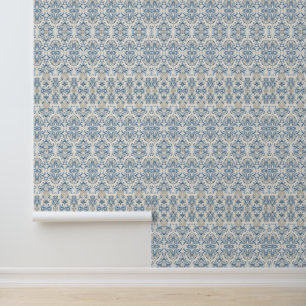 Coastal Blue Damask Wallpaper - Beach House Decor
