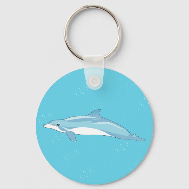 Coastal Blue Dolphin Ocean Illustration Key Ring (Front)
