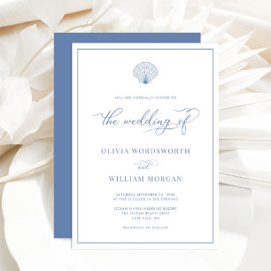 Coastal Blue Elegant Beach Wedding Invitation