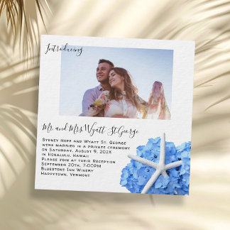 Coastal Blue Floral Photo Marriage Announcement