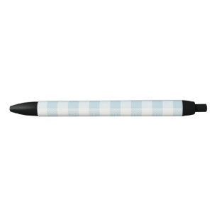 Coastal Blue Gingham Check Pattern Beach Black Ink Pen