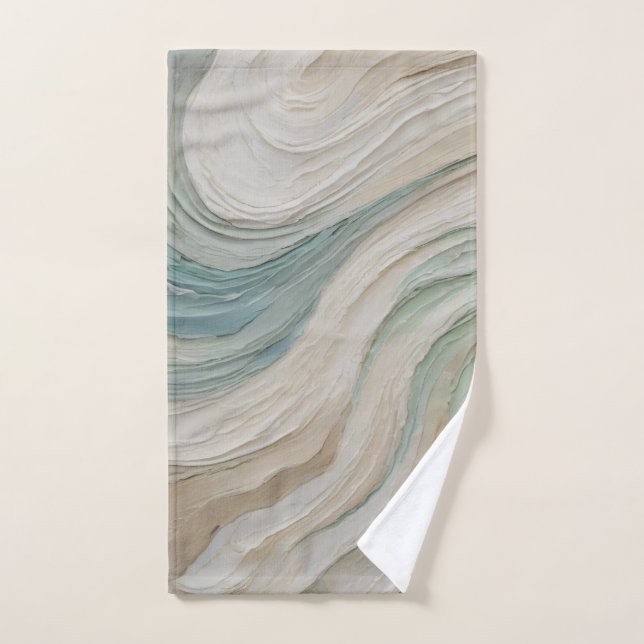 Coastal Blue Green Beige Abstract Waves Bath Towel Set (Hand Towel)