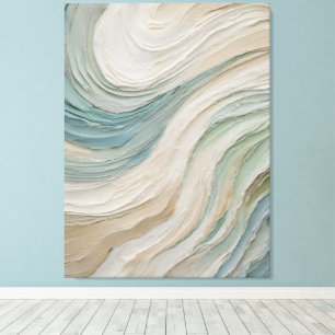 Coastal Blue Green Beige Abstract Waves Canvas Print
