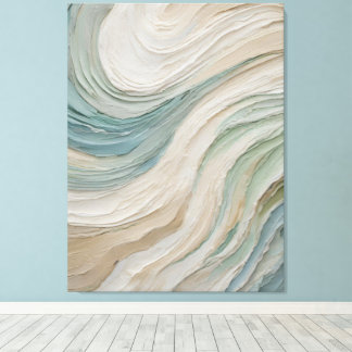 Coastal Blue Green Beige Abstract Waves Canvas Print