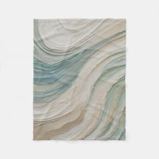 Coastal Blue Green Beige Abstract Waves Fleece Blanket