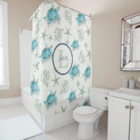 Coastal Blue Green Watercolor Sea Turtle Monogram