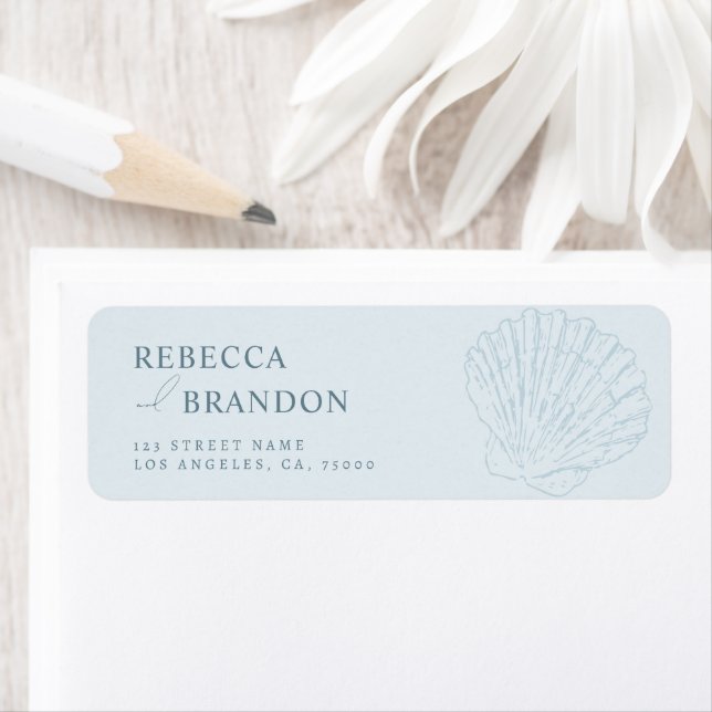 Coastal Blue Hand Drawn Seashell Wedding Address (Insitu)