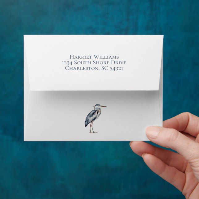Coastal Blue Heron Bird Personalised Envelope (Hand)