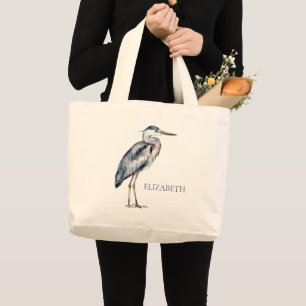 Coastal Blue Heron Bird Personalised Large Tote Bag